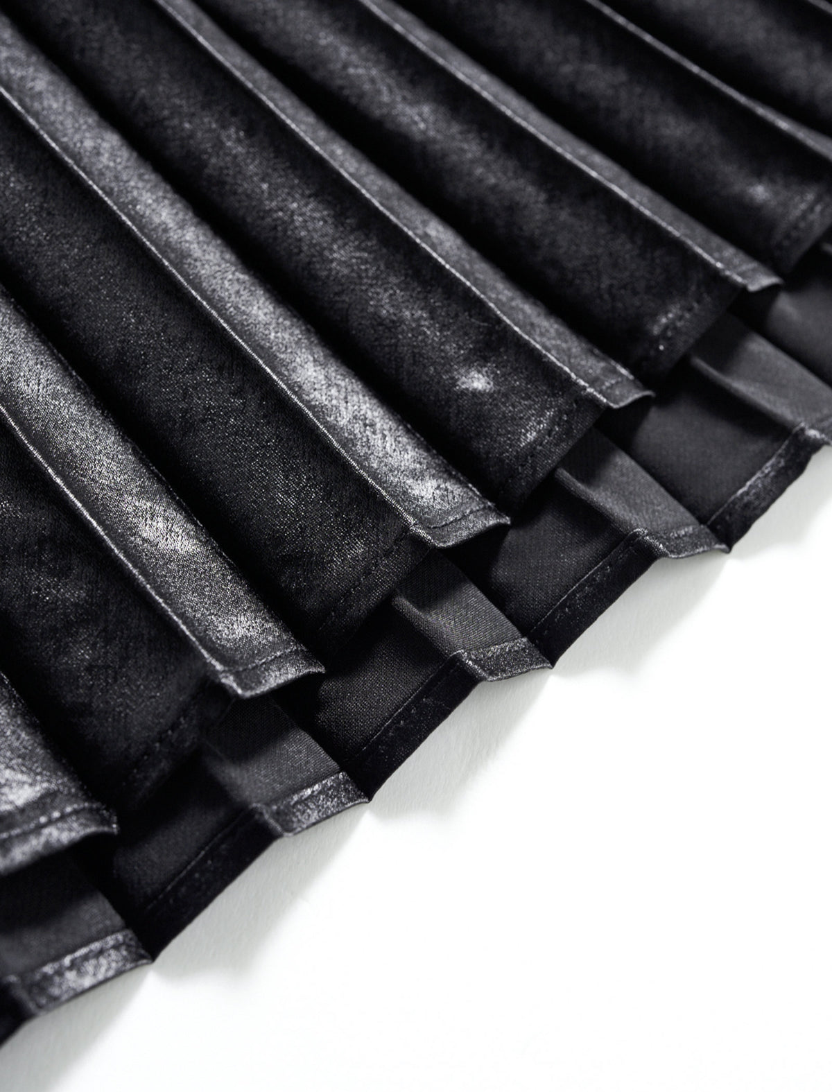 Black Metallic Pleated Midi Skirt