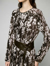 Floral Print Crewneck Belted Fitted Midi Dress