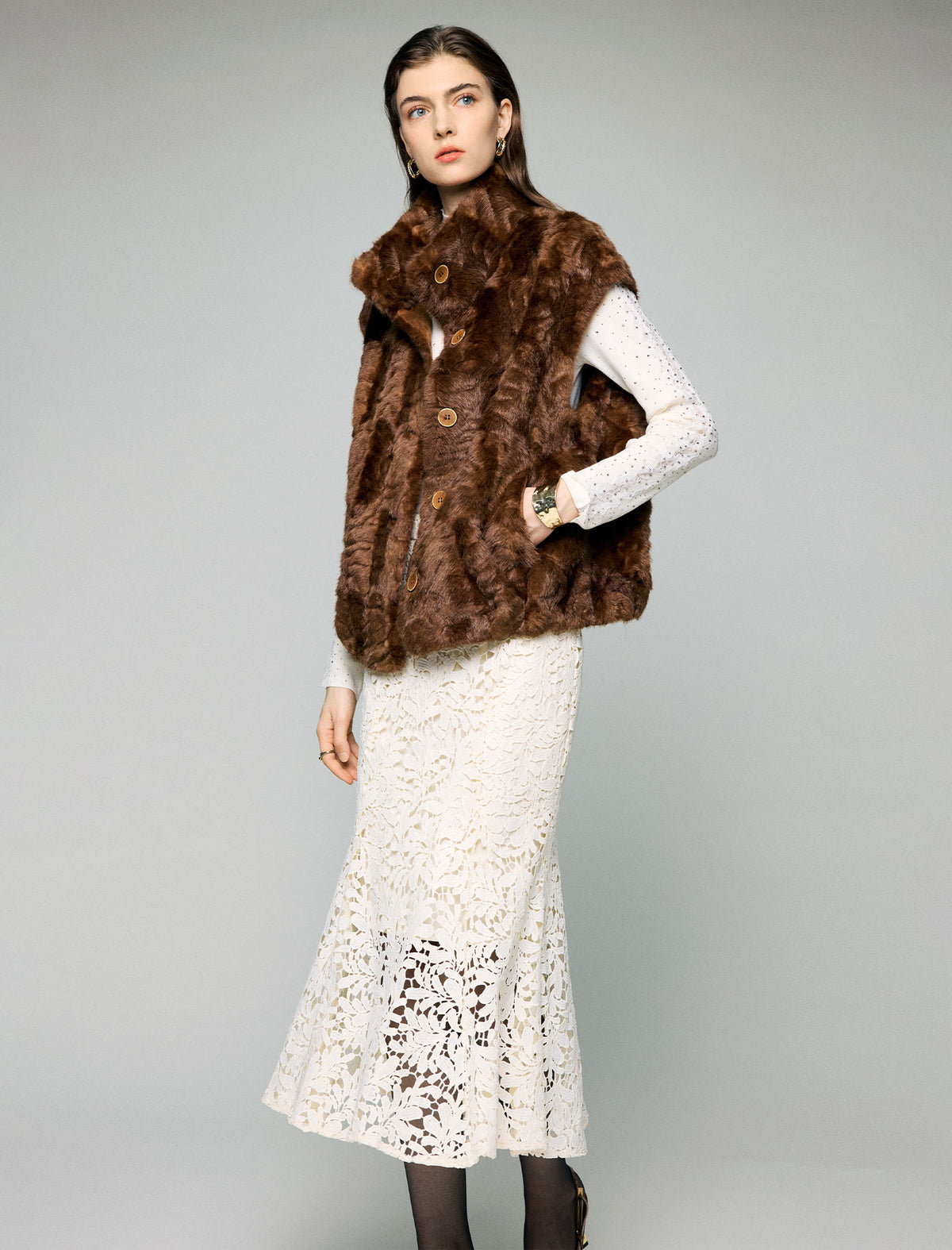 Lace High-Waist Mermaid Midi Skirt