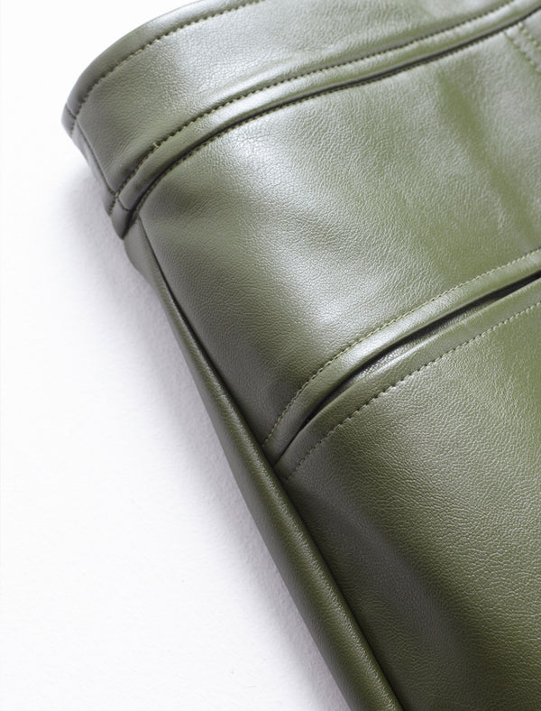 Olive Green Faux Leather Midi Skirt