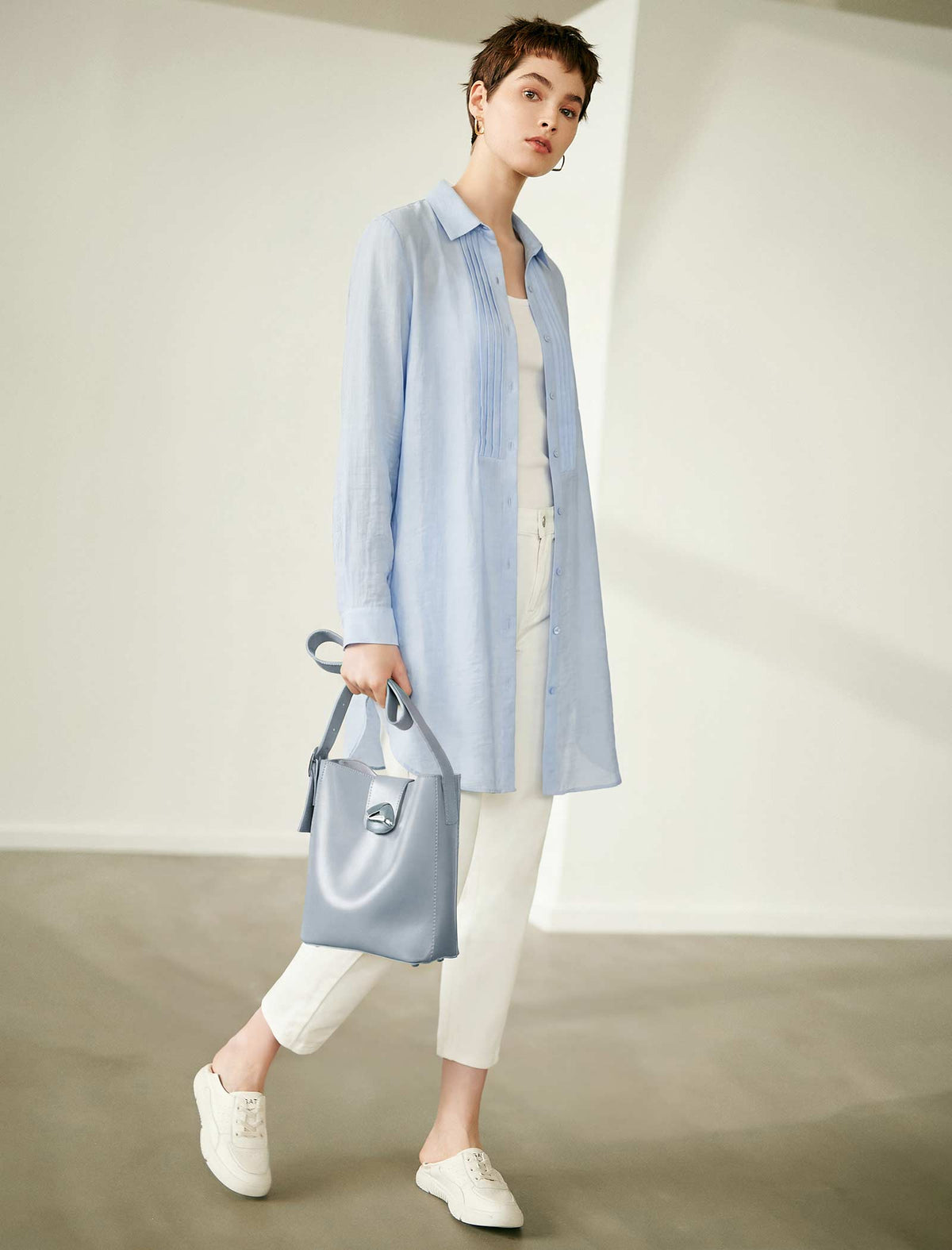 Lightweight Longline Pleated Shirt