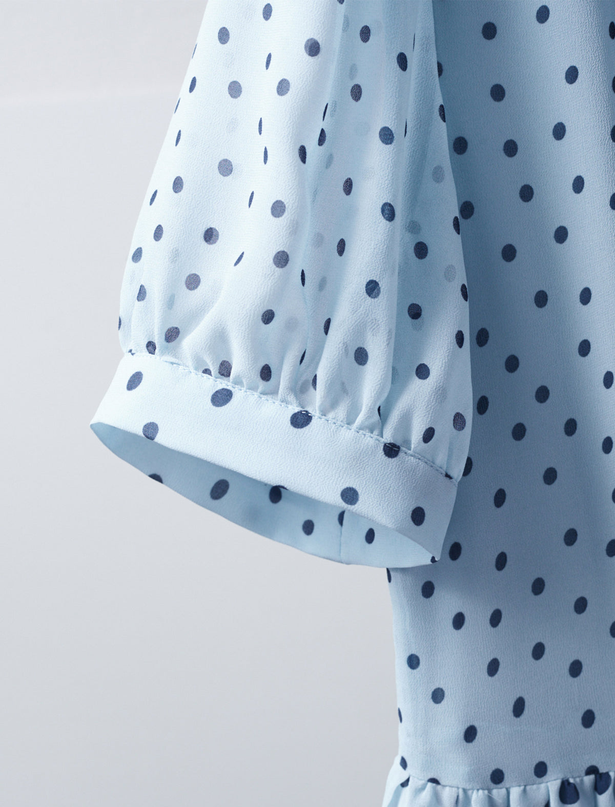 Light Blue Polka Dot Pleated Midi Dress