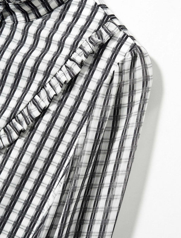 Chiffon Checkered Ruffle Detail Blouse