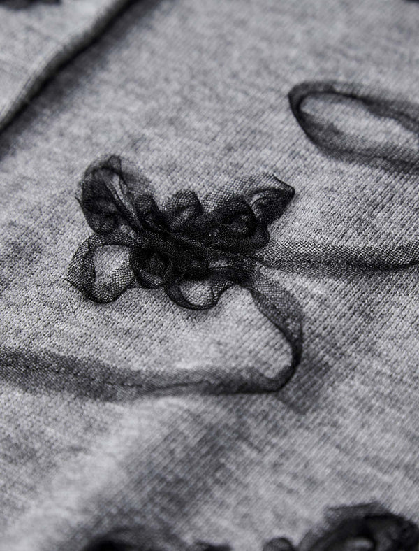 Gray Embroidered Loose Knit Cardigan