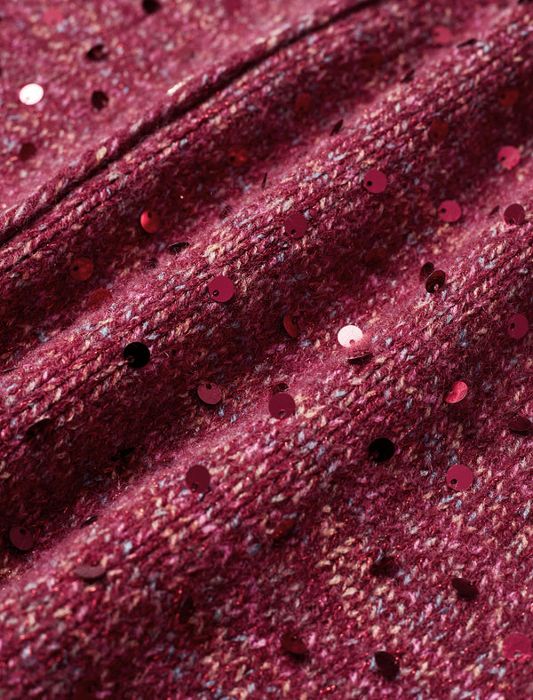 Burgundy Sequin-Embellished Cardigan