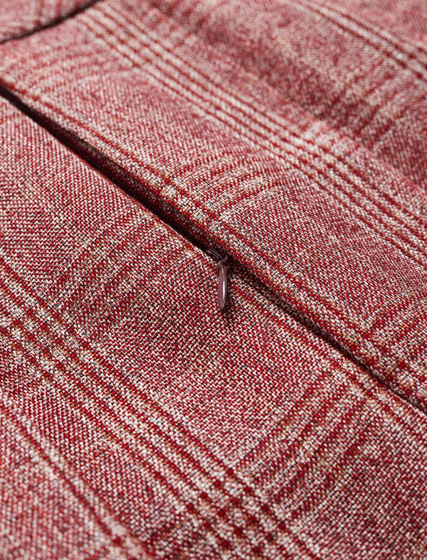 Red Plaid Pleated A-Line Midi Skirt