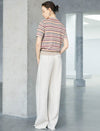 Vintage Striped Collared Short Sleeve Knit Cardigan Top