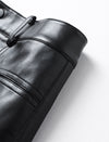 Belted High Waist Black PU Leather A-Line Mini Skirt