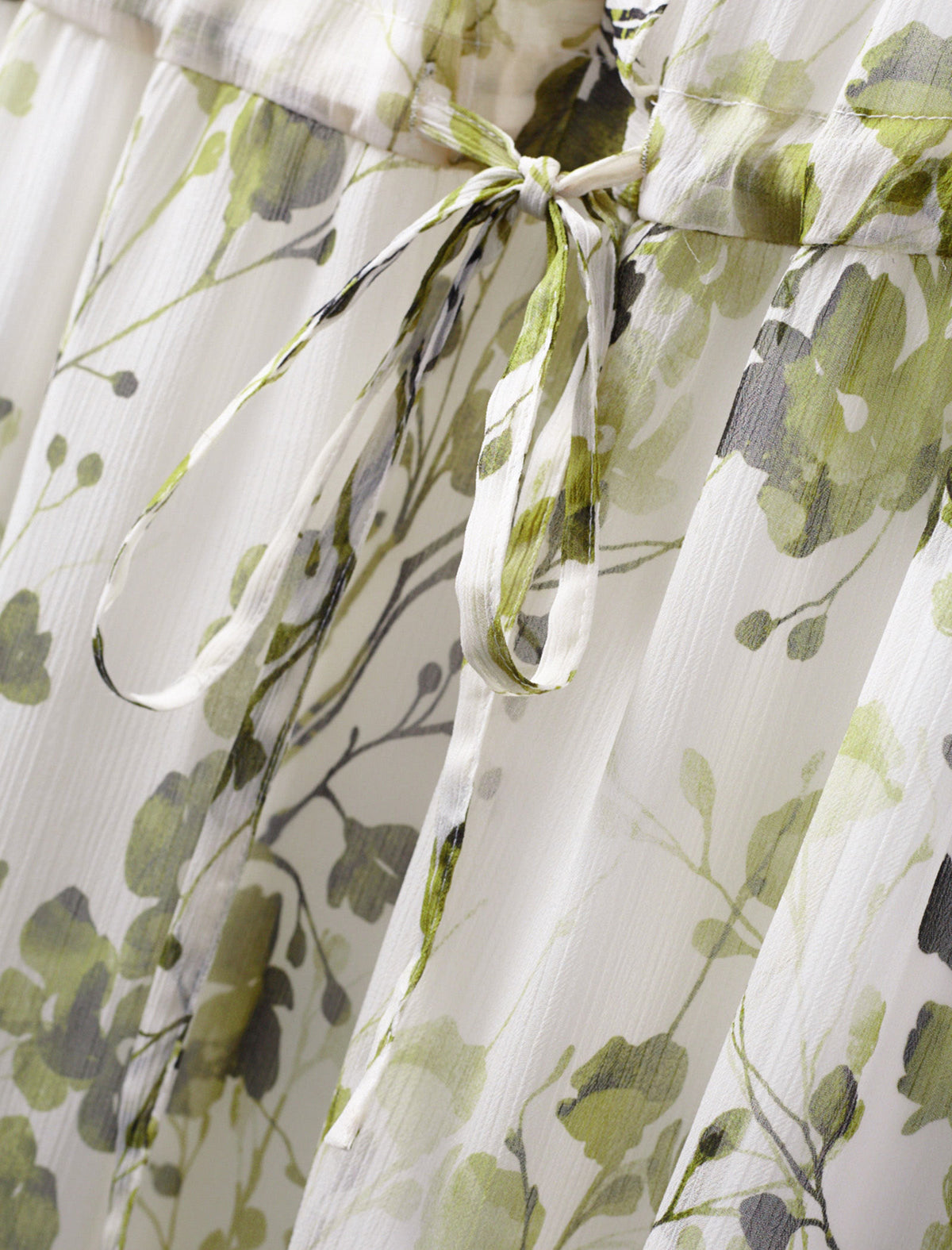 Green Floral Print Ruffled Sleeveless Midi Dress