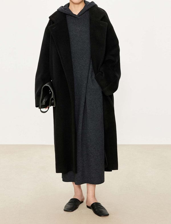 Oversized 100%Wool Hooded Midi Dress