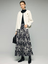 Wool Blend Beaded Floral Applique Crewneck Cropped Jacket