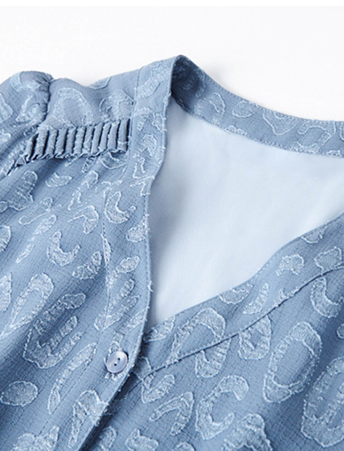 Mist Blue Embossed Leopard Shadow Pleated Dress