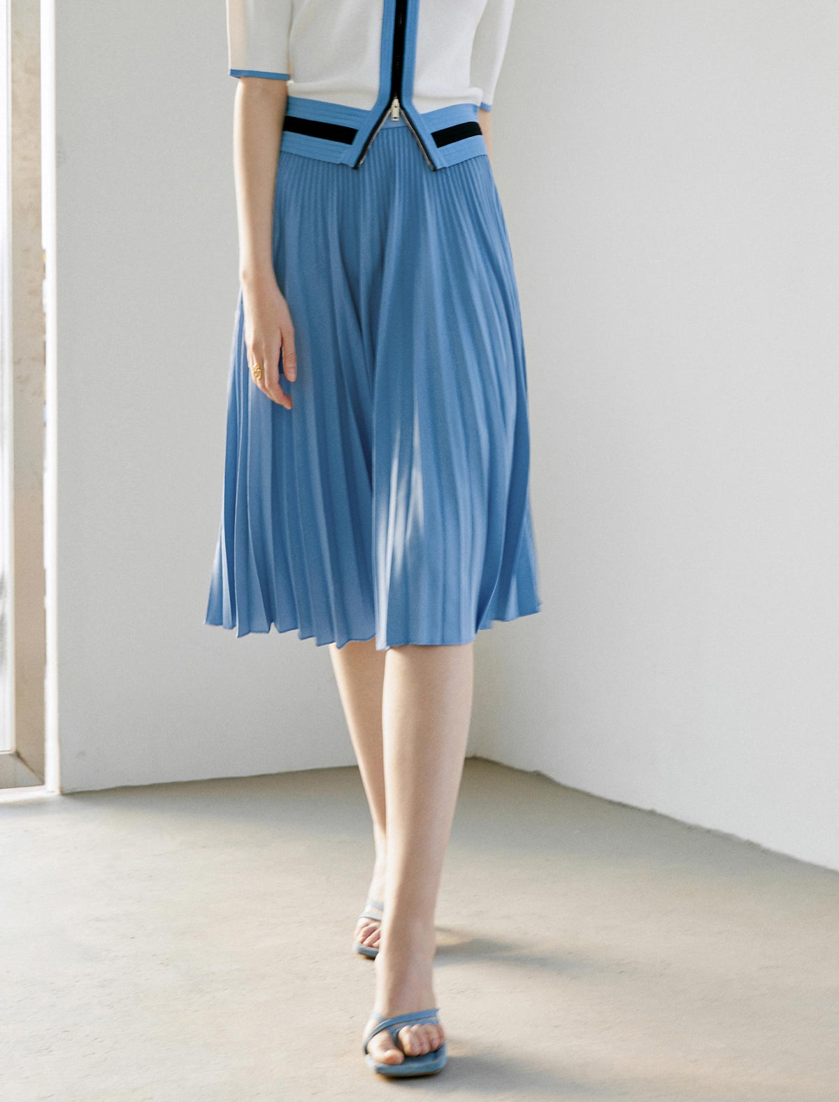 Solid Color Pleated A-Line Skirt
