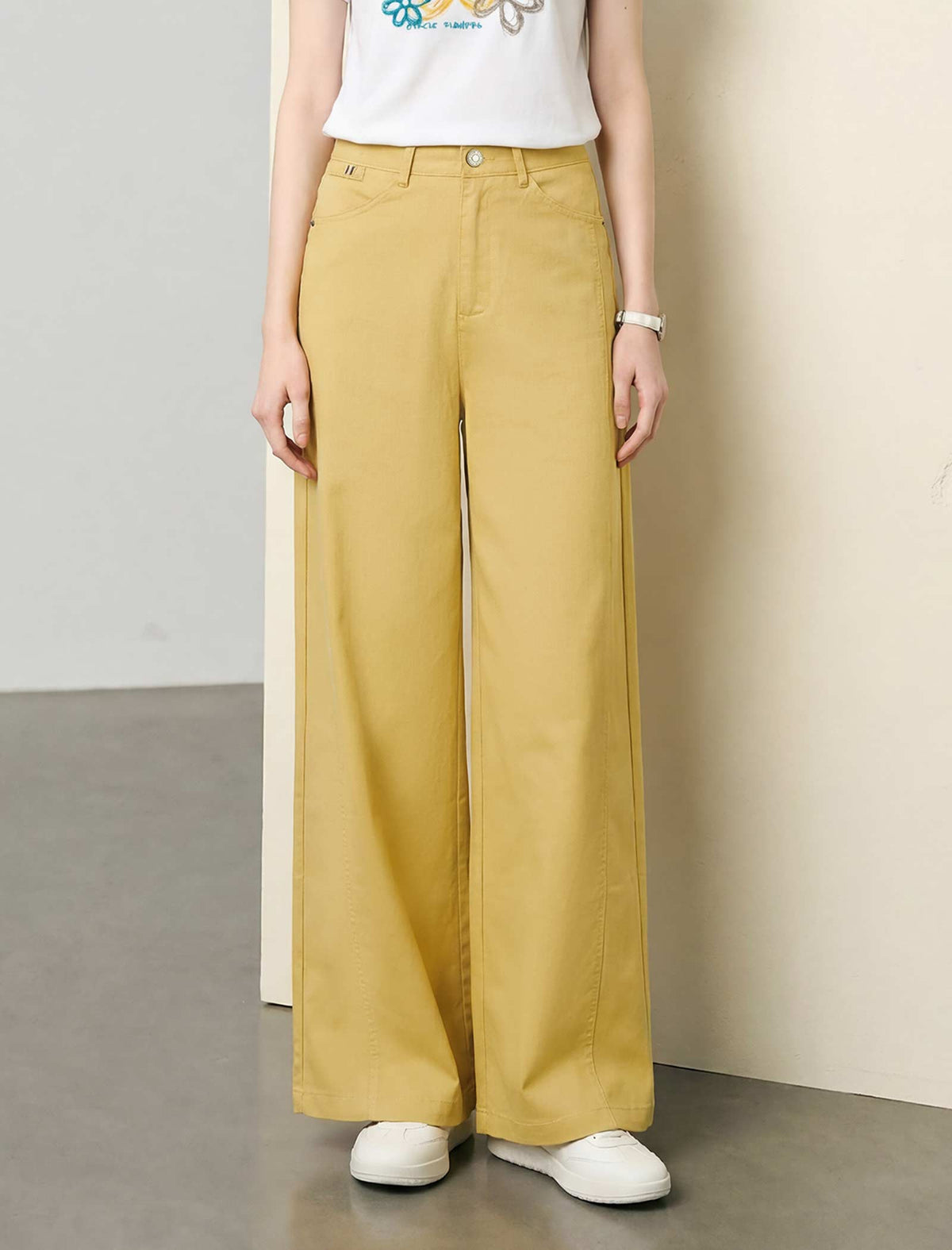 High Waisted Wide Leg Cotton Pants