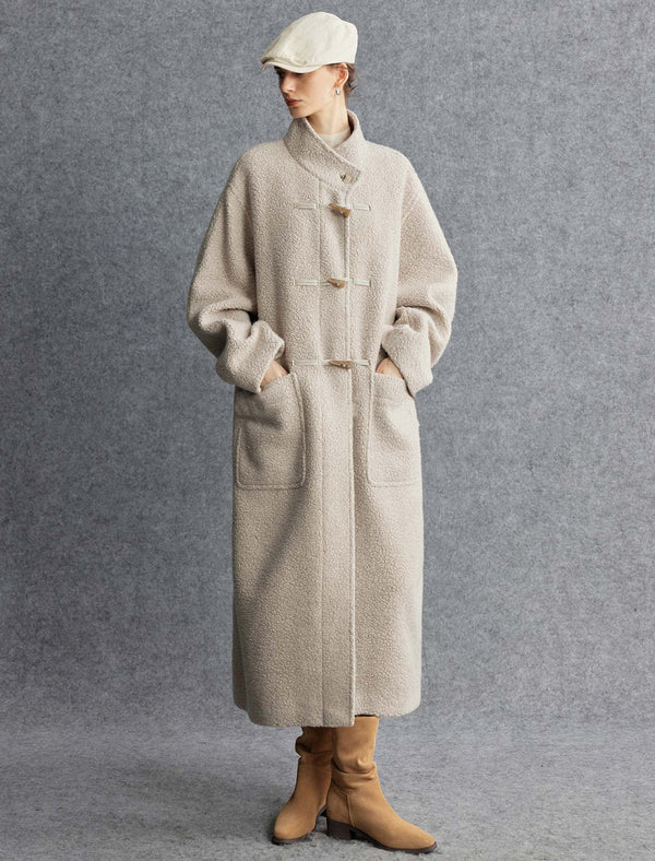 Wool-Blend Toggle Closure Duffle Coat
