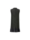 Black Tweed Wool-Blend Ruffle Hem Sleeveless Shift Dress
