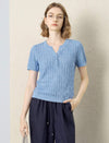 Tailored Open-Collar Knit Top