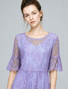 Lace Crew Neck Relaxed 3/4 Sleeve A-Line Dress