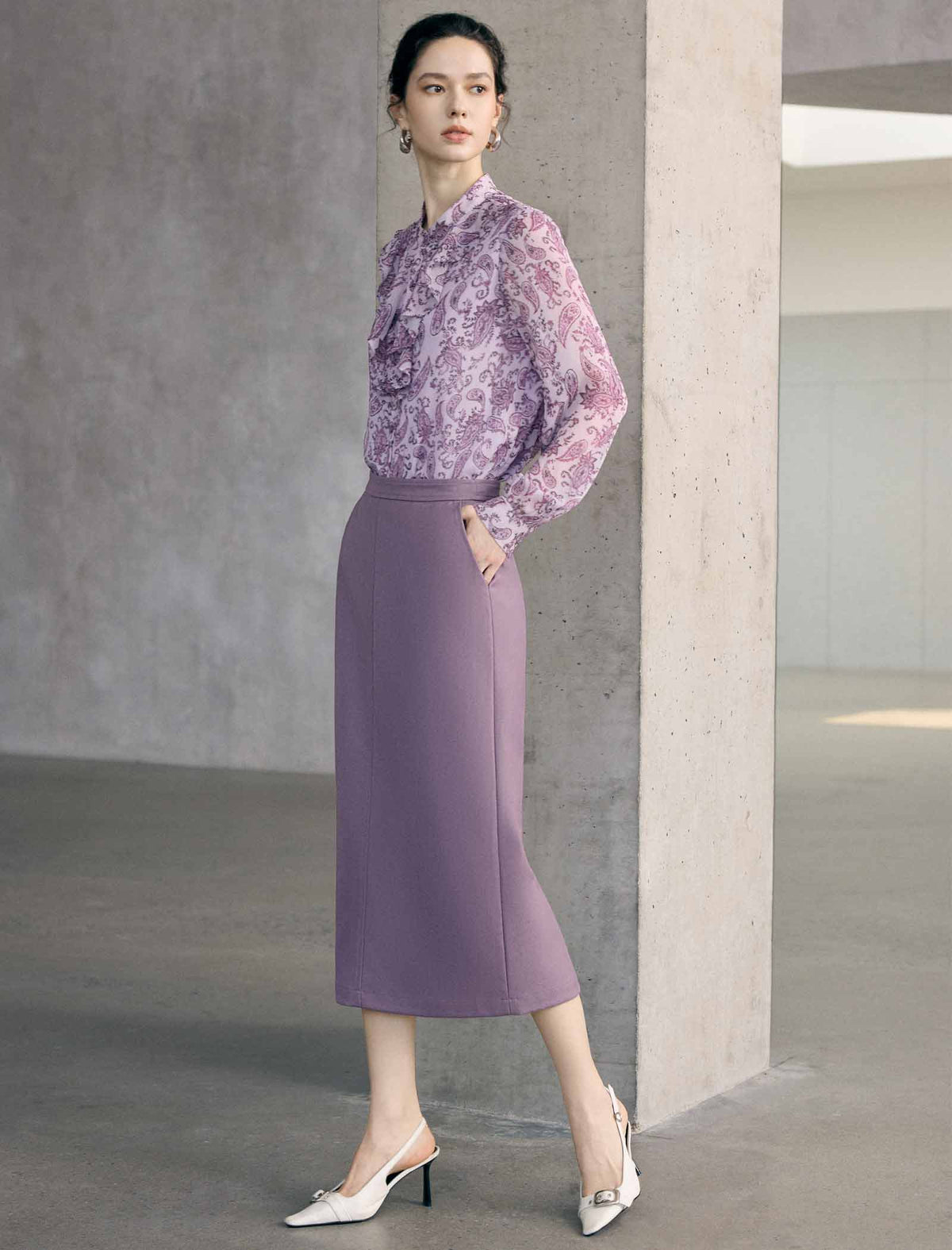 High Waist Tailored Straight Midi Skirt