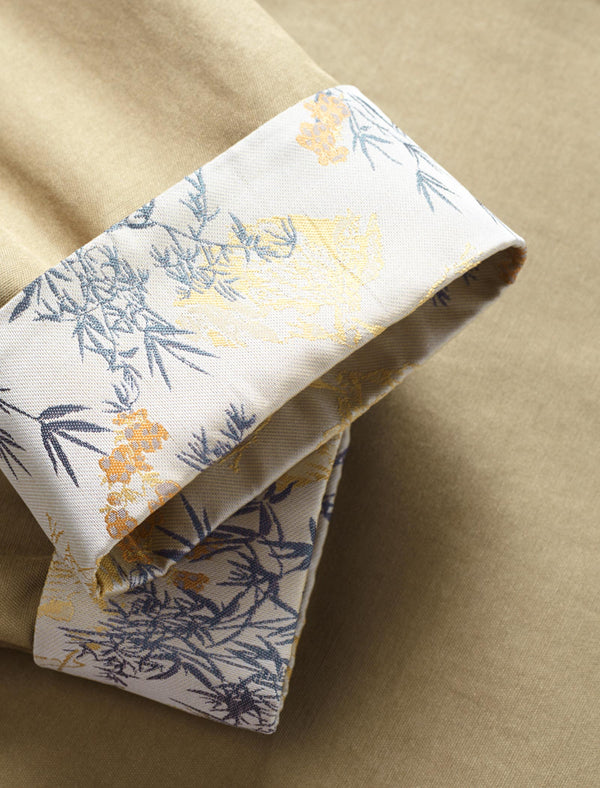 Floral Cuff Stand-Up Collar Belted Trench Coat