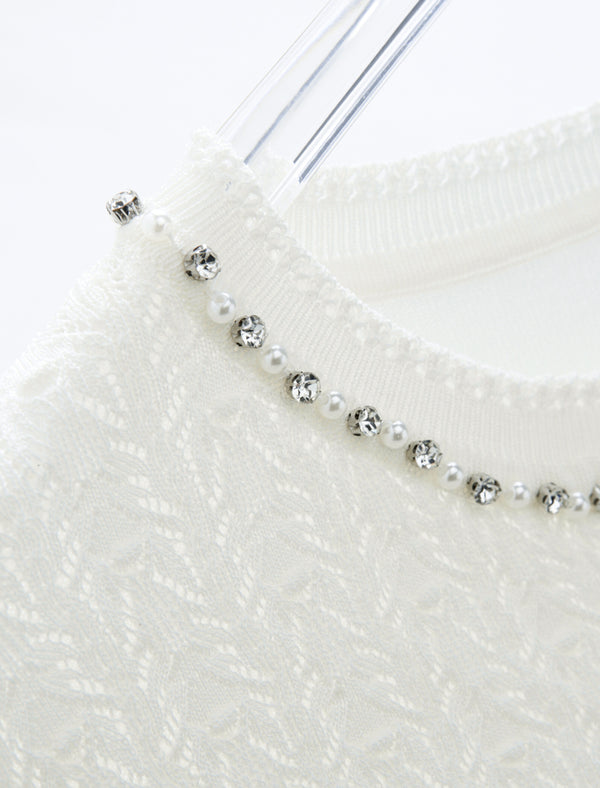 Tencel Eyelet Knit Tie-Neck Sweater