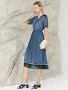 Blue Wave Print Pleated Dress