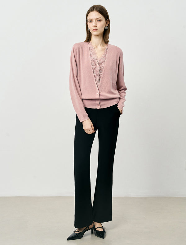 V-Neck Lace Detail Cardigan