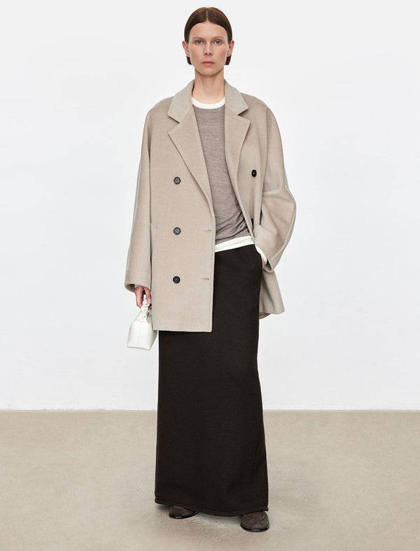 Wool-Cashmere Silk Lining Double-Breasted Coat