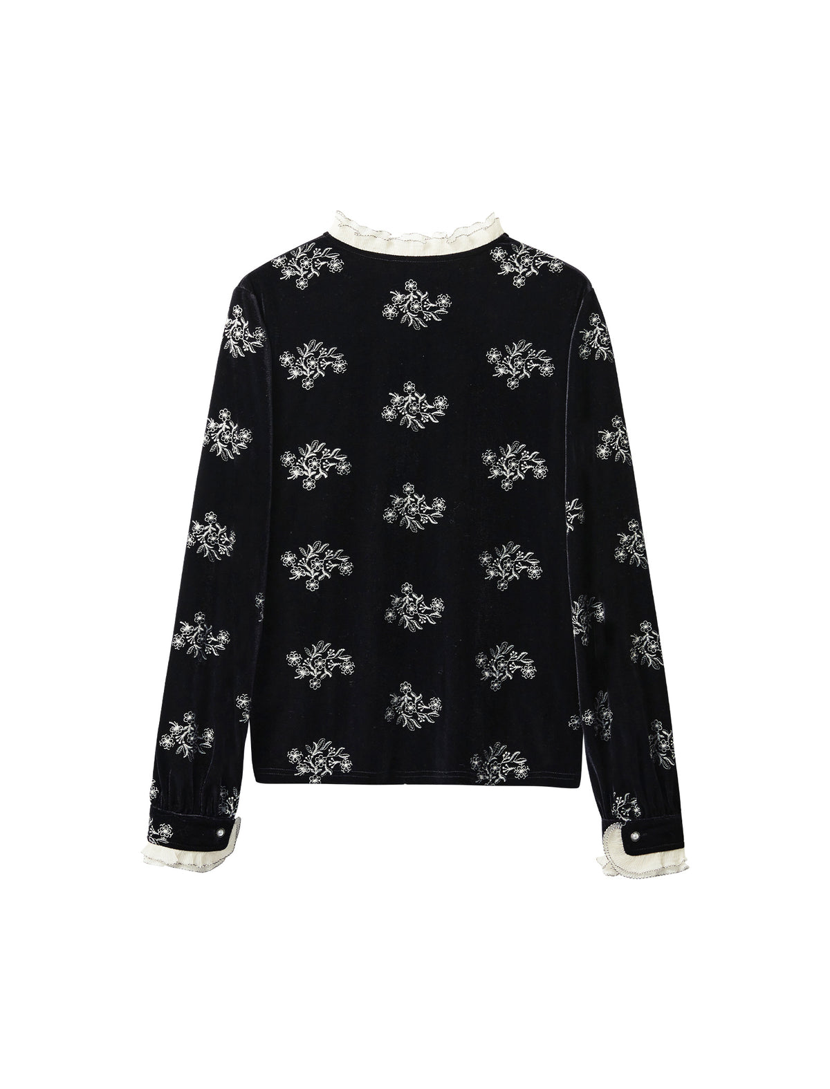 Floral Long-Sleeve Blouse with Lace Trim