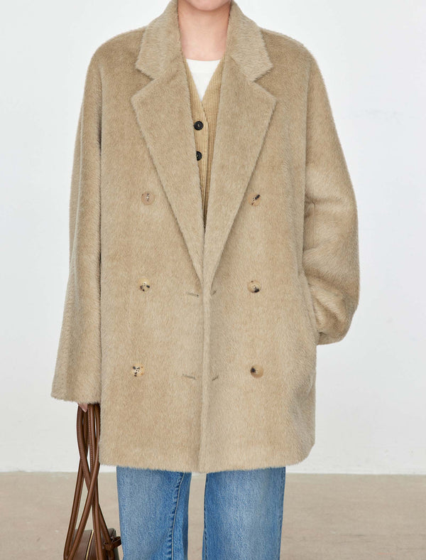 100% Alpaca Double-Breasted Wool Coat
