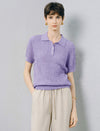 Polo Collar Textured Knit Short‑Sleeve Top