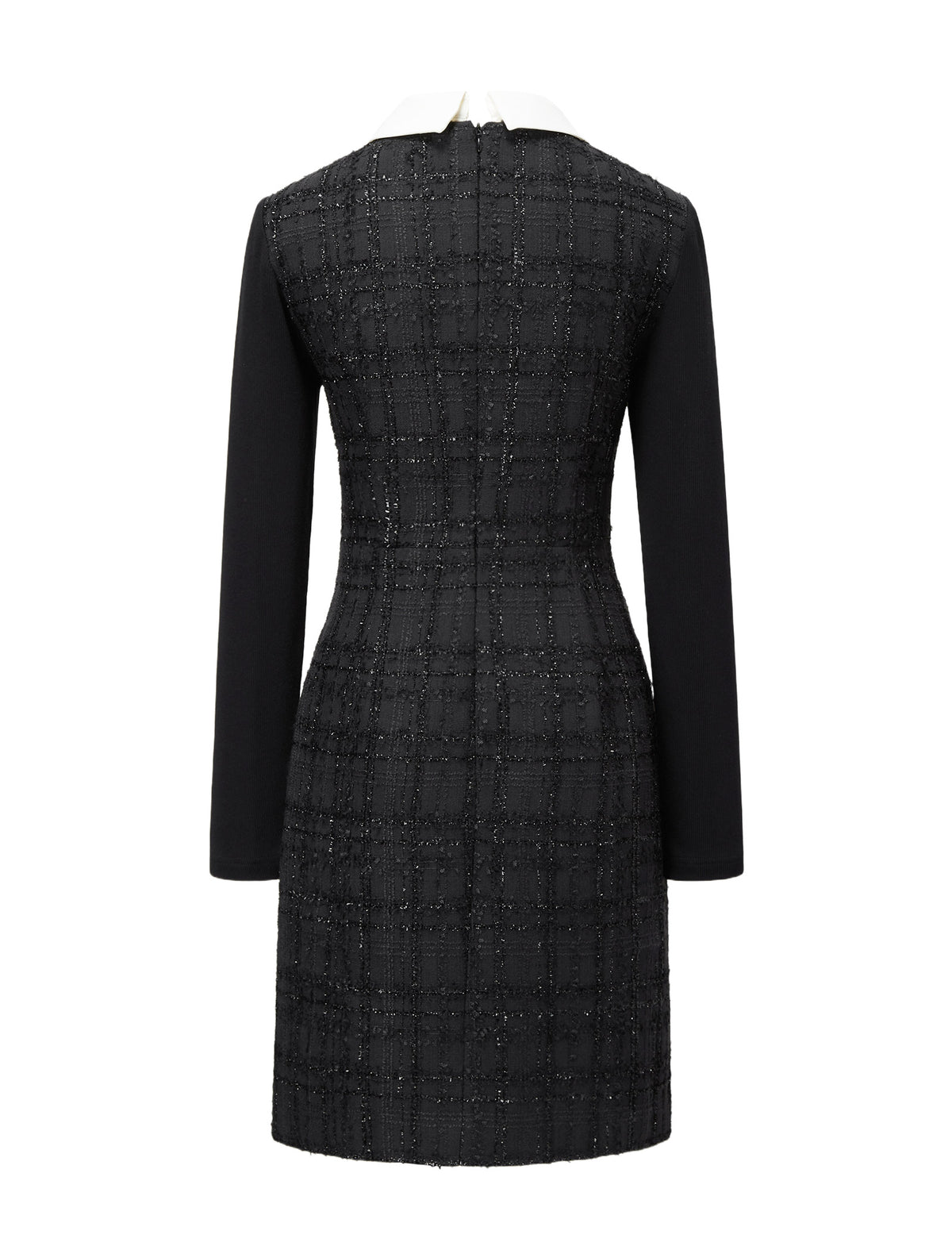 Doll Collar Waist-Defining Long-Sleeve Short Dress