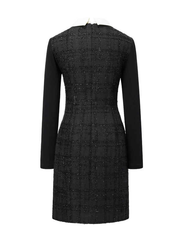 Doll Collar Waist-Defining Long-Sleeve Short Dress