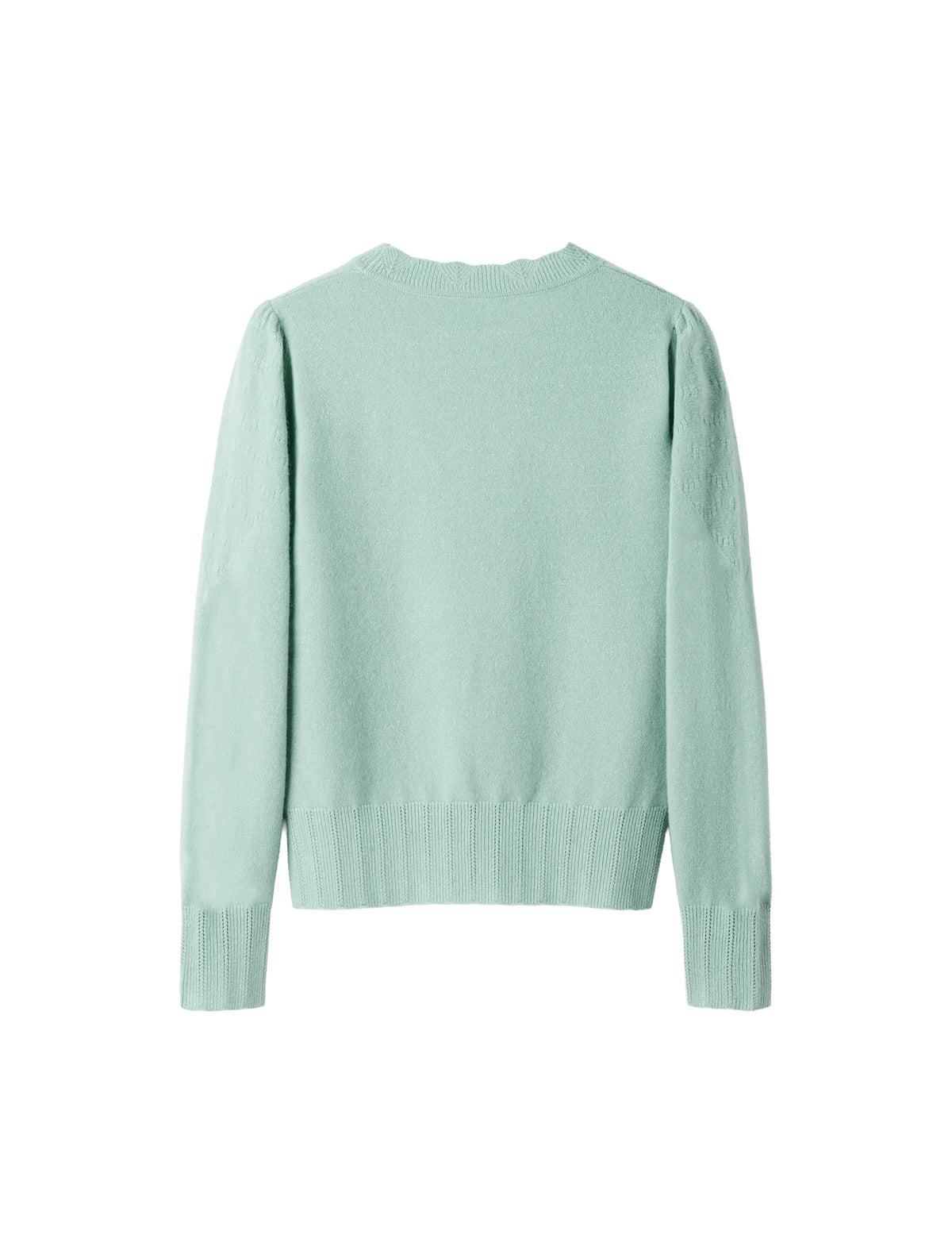 Wool Blend Eyelet Scalloped Stand-Collar Knit Top