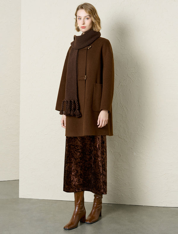 Brown Wool-Alpaca Blend Toggle Closure Coat