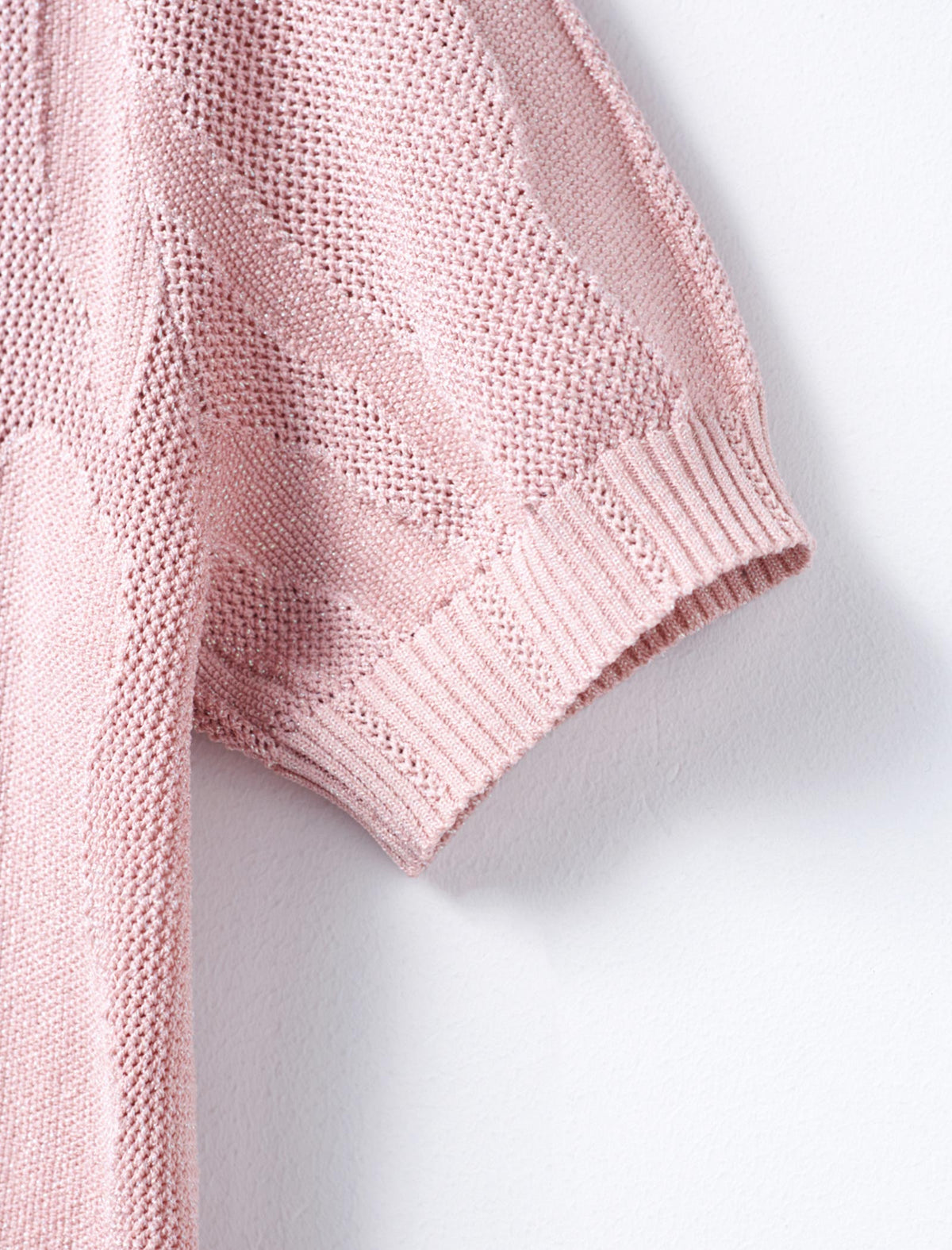 Pink Textured Short Sleeve Knit Top