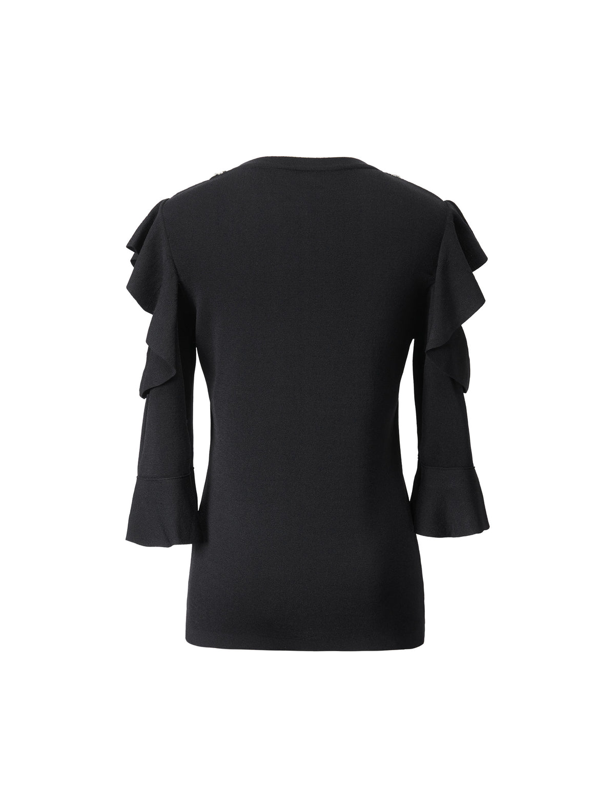 Ruffle Cut-Out 3/4 Sleeve Knit Top