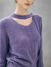 Wool Blend Shimmer Tie-Neck Cable-Knit Sweater