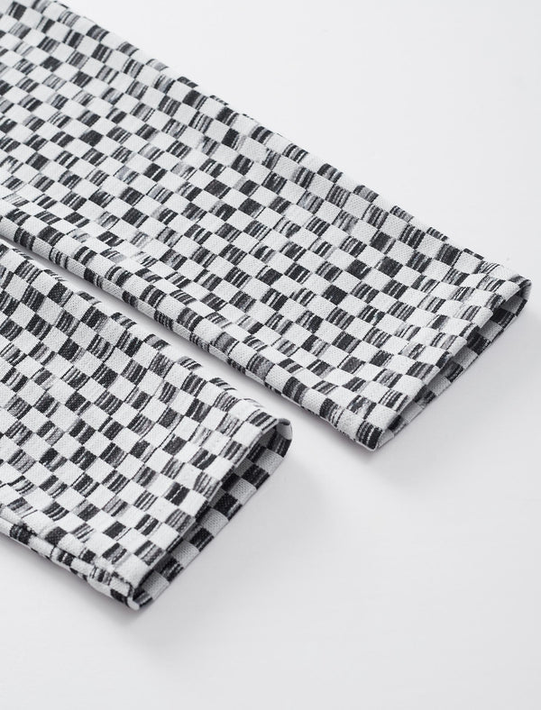 Plaid Black White Slim Fit Knit Top