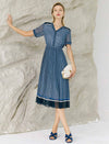 Blue Wave Print Pleated Dress