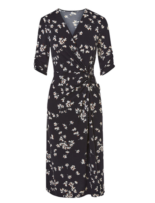 Floral Print Wrap Side Slit Midi Dress