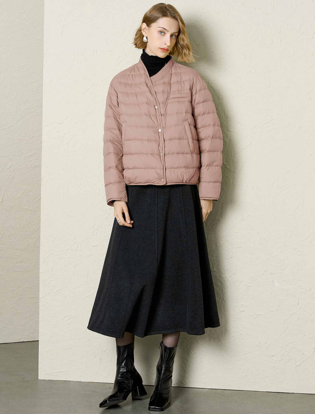 Asymmetric-Collar Cropped Down Jacket