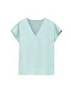 Mint Green V-Neck Cap Sleeve Blouse