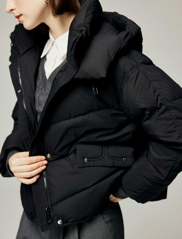 Quilted Zip-Front Pocket Detail Down Jacket