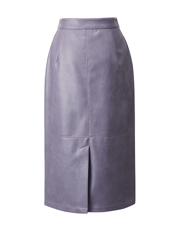 PU Leather Back Slit Midi Skirt