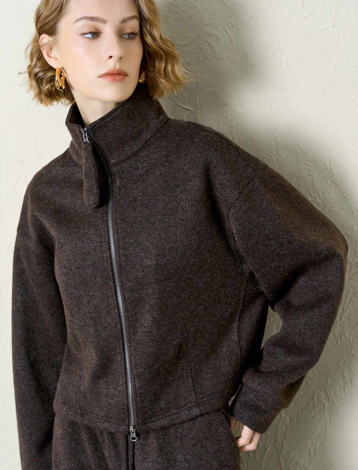 Heathered Wool-Blend Zip-Up Tracksuit Set