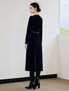 Velvet-Trim Crewneck Fitted Dress