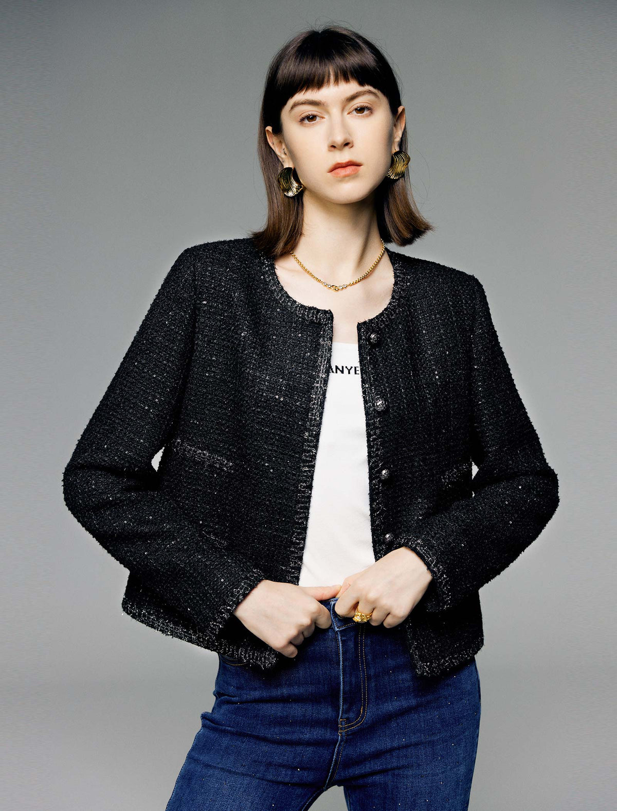Sparkle Tweed Wool-Blend Cropped Jacket