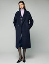 Wool Blend Notched-Lapel Double-Breasted Relaxed Long Coat