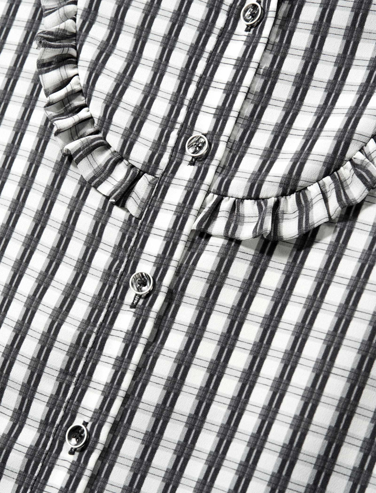 Chiffon Checkered Ruffle Detail Blouse